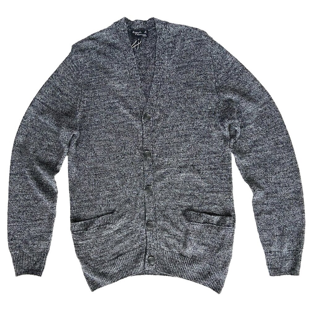 AGNES B HOMME MENS “ALPHONSE” BLACK GREY CARDIGAN SWEATER NEW WITH TAGS LARGE